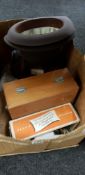 BOX LOT TO INCLUDE MICROSCOPE, MASSAGER, BOWLS AND BOWLER HATS