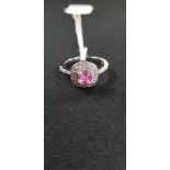 SILVER PINK TOPAZ & CZ RING