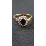 ANTIQUE 9CT GOLD SAPPHIRE AND DIAMOND RING