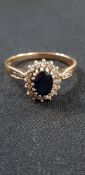ANTIQUE 9CT GOLD SAPPHIRE AND DIAMOND RING