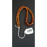 1920'S ART DECO AMBER GLASS GRADUATED BEAD 9' NECKLACE