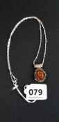 AMBER AND SILVER DROP ON CHAIN