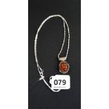 AMBER AND SILVER DROP ON CHAIN