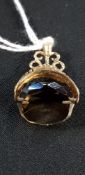 9CT GOLD AND SMOKEY QUARTZ SWIVEL PENDANT