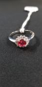 SILVER SYNTHETIC RUBY & CZ RING
