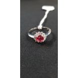 SILVER SYNTHETIC RUBY & CZ RING