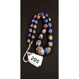 1920'S ART DECO VENETIAN EARLY MATT MURANO MILLIFORI GRADUATED GLASS BEAD 8.5' NECKLACE