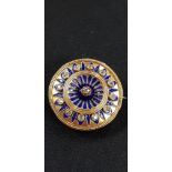 VICTORIAN GOLD AND OLD CUT DIAMOND AND BLUE ENAMEL BROOCH CIRCA 1 CARAT OF DIAMONDS