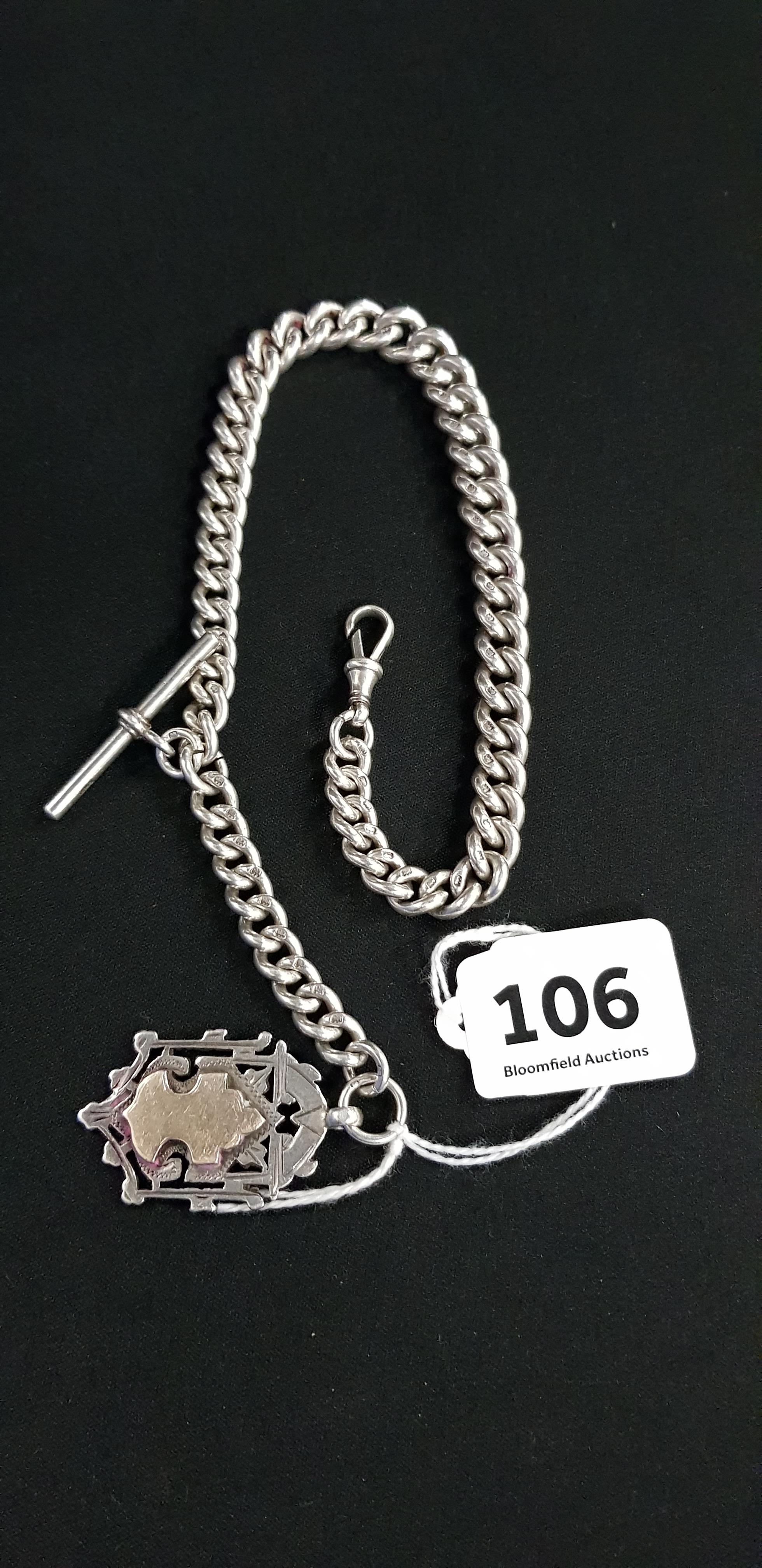 HEAVY SILVER WATCH CHAIN AND FOB