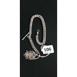 HEAVY SILVER WATCH CHAIN AND FOB