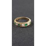 18CT GOLD EMERALD AND DIAMOND HALF ETERNITY RING