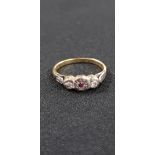 18CT GOLD PLATINUM RUBY AND DIAMOND RING