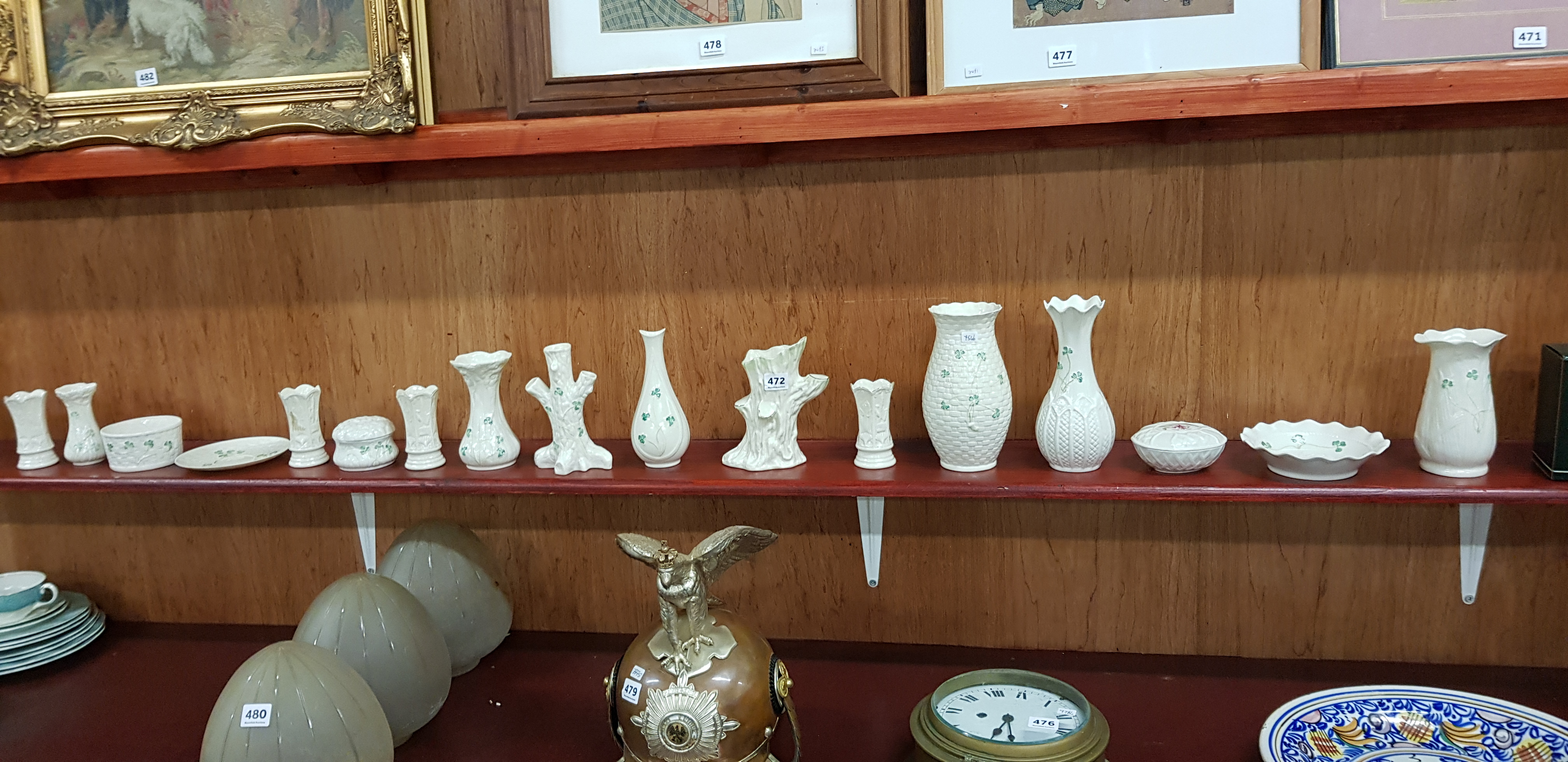 LARGE SHELF LOT OF BELLEEK ITEMS