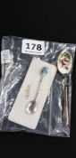 ENAMEL SPOON AND MOTHER OF PEARL SPOON