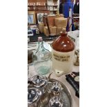 LARGE STONEWARE JAR AND 1 GLASS JAR