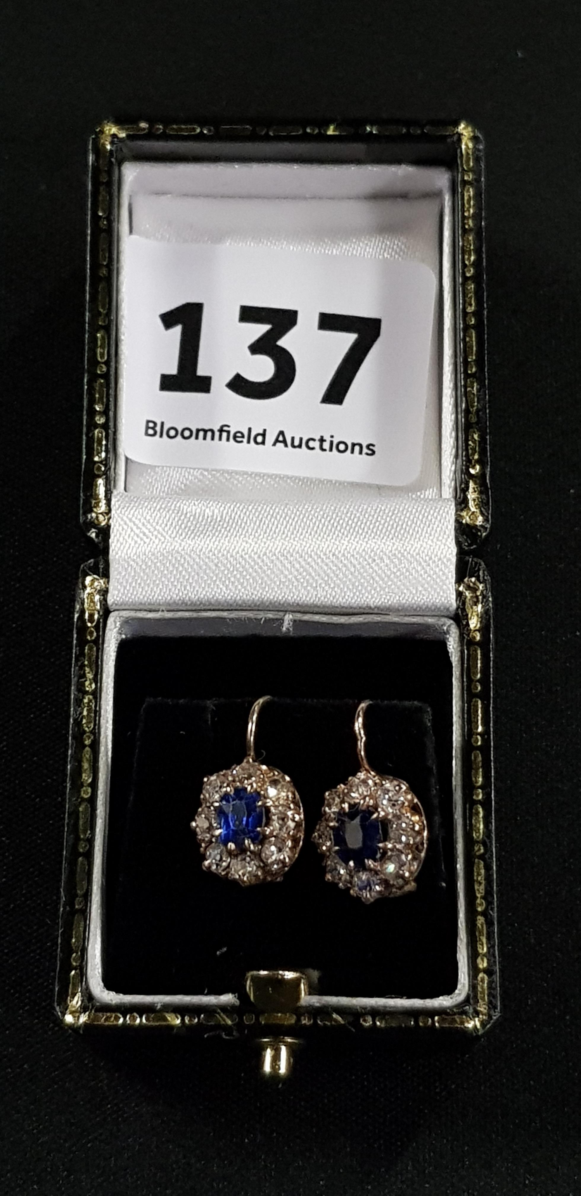 PAIR OF ANTIQUE SAPPHIRE AND DIAMOND EARRINGS