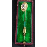 GOLD ENAMEL AND PEARL STICK PIN IN ORIGINAL BOX