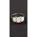 ANTIQUE 18CT GOLD OPAL AND DIAMOND 3 STONE RING