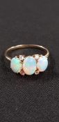 ANTIQUE 18CT GOLD OPAL AND DIAMOND 3 STONE RING