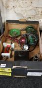 BOX LOT TO INCLUDE TROPHY, CANLESTICK, CHAMBER STICK, OLD MINCER