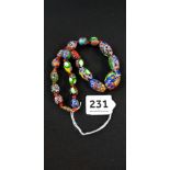 1920'S ART DECO VENETIAN MURANO MILLIFORI GRADUATED GLASS BEAD 7' NECKLACE