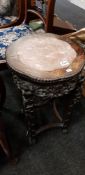 ANTIQUE CHERRYWOOD AND MARBLE PLANT STAND