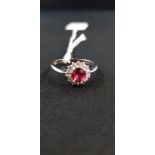 SILVER ROUND CUT SYNTHETIC RUBY & CZ RING