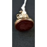9CT GOLD FOB SEAL - TOTAL WEIGHT APPROX 9.3 GRAMS