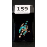 VICTORIAN GOLD TURQUOISE & PEARL BROOCH