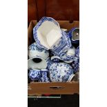 LARGE BOX LOT OF BLUE AND WHITE WARE