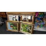 QUANTITY OF GILT FRAMED PRINTS, PAINTINGS AND MIRROR