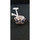 SILVER ART DECO STYLE CZ SOLITAIRE CLUSTER RING