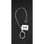 9CT GOLD AND AMETHYST PENDANT ON 9CT GOLD CHAIN