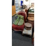 VICTORIAN SPOONBACK CHAIR, 2 VICTORIAN STOOLS & 1 OTHER