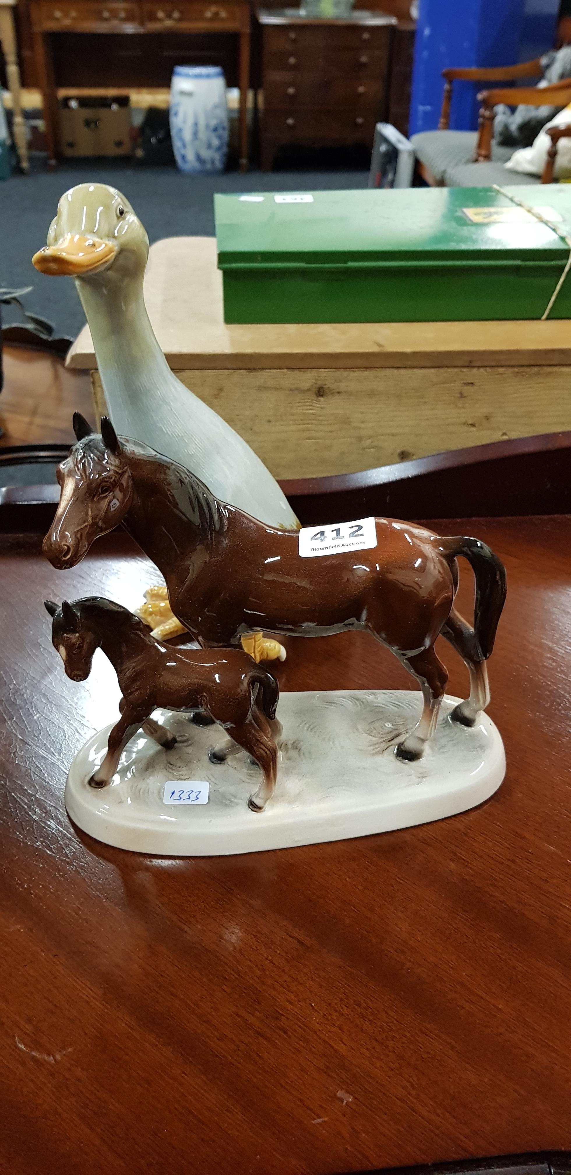 HORSE WITH FOAL AND DUCK ORNAMENT