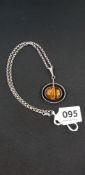SILVER AND TIGERSEYE DROP ON CHAIN