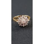 18CT YELLOW GOLD AND DIAMOND CLUSTER RING (SHANK STRENGTHENED WITH 9CT GOLD)