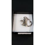 SILVER CAT AND FISH BROOCH