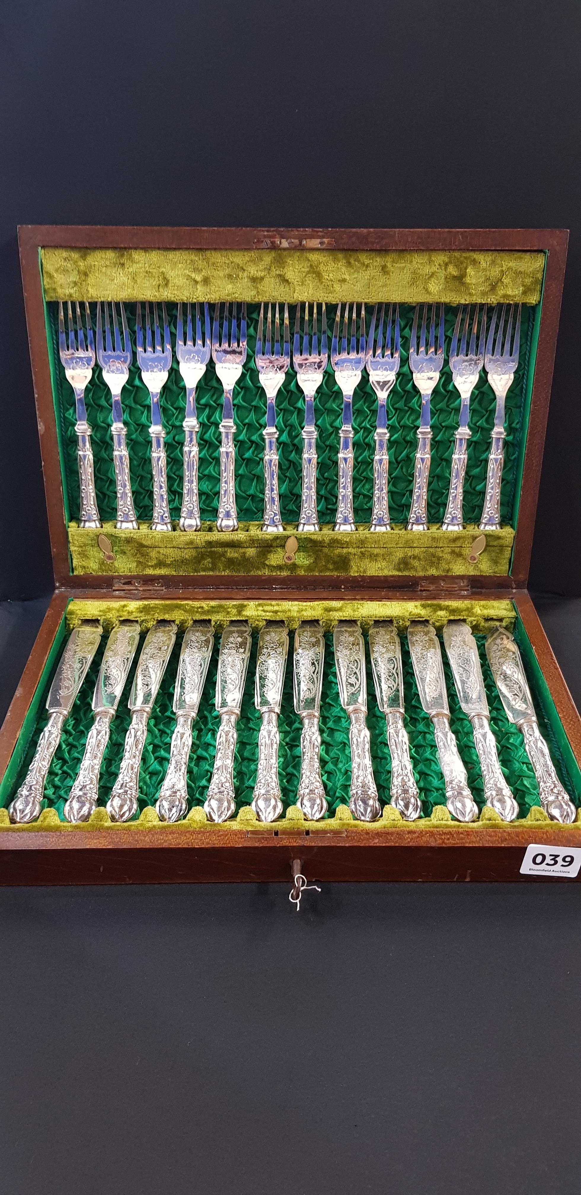 CASED 24 SILVER HANDLED KNIVES & FORKS