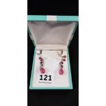 SILVER PINK CRYSTAL DROP EARRINGS