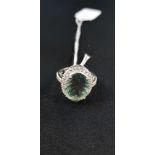 SILVER AND GREEN AMETHYST RING