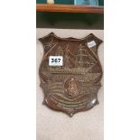 1907 COPPER ON WOOD HMS VICTORY PLAQUE