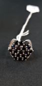 SILVER AND BLUE GARNET CLUSTER RING