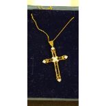 9CT SAPPHIRE CROSS AND CHAIN