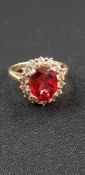 GOLD DRESS RING RED STONE