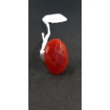 LARGE SILVER RED STONE RING