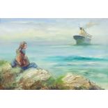 OIL ON CANVAS - TITANIC LEAVING - V CERIFICE