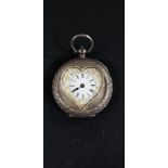 SILVER FOB WATCH HEART DIAL