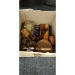 BOX OF WOODWORKINGS/PAPERWEIGHTS ETC