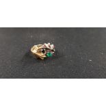 2 TONE 18CT GOLD RING WITH BLACK DIAMONDS AND EMERALD